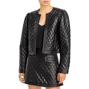 Aqua Womens Faux Leather Quilted Jacket -Black
